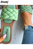 2023 Trend Braided Slippers Women Flat Outdoor Weave Slides Rubber Sole Open Toe Beach Casual Sandals Ladies Cozy