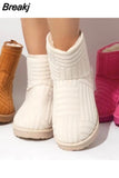 New Women's Design Brand Thick Sole Plus Velvet Flat Snow Boots Warm Towel Short Boots Non-slip Cotton Shoes Large Size