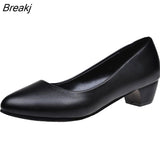 low heels PU leather works shoes woman professional women's shoes round head wedge pumps shoes women large