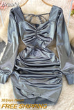 Autumn Winter Velvet Dress for Women Sexy Chain Criss Cross V-neck Long Sleeve High Waist Folds Mini Party Dress