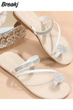 Summer Women Slippers Large Size Set-Toe Shoes Fashion Outer Wear Beach Rhinestone Flat Casual Sandals Zapatos