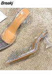 New Summer Transparent Sandals Women Elegant Sky High Heels Bling Crystal Shoes Woman Ladies Party Dress Shoes