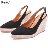Summer Shoes Women Wedges Ladies Super High Heels Cloth Shoes Pointed toe Brand Woman Wedge Heel 10cm Plus Size