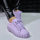 Brand New Casual Shoes Big Size Shoelaces Fashion Black Purple Leisure Woman Canvas Shoes Flats Zapatos Mujer