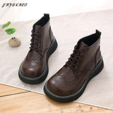 American Retro Carved Women Boots Winter High-Top Lace-Up Warm Big Head Soft-Soled Casual Boots Students Short