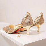 Women Summer 2024 New Korean Version Of The Pearl One-Word Buckle Pointed Sexy Stiletto High-Heeled