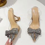 Women Pumps Luxury Rhinestone Bowknot Pointed Toe High Heels Sandals Ladies Wedding Prom Shoes Sandalias De