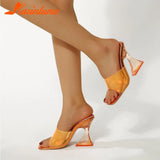 Heeled Women Slippers 2023 New Fashion Brand Wine Glass And Sandals European Style Crystal Heel Sandals Slipper