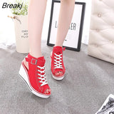 Summer New High-Top Canvas Shoes Women Open Toe Casual Sandals Wedge Fish Mouth Shoes Ladies Platform Heels Hollow