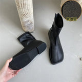Spring Botas Shoes Flat Heel Zipper Boots Women Ladies Ankle Leather Rubber 2023 Soild Fabric Square Toe Zapatillas