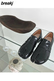 Split Toe Flats Shoes Women Slip On Casual Loafer Chunky Heel British Oxford Shoes 2023 Autumn Footwear Zapatos De