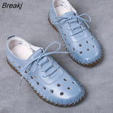 Newest Designer Woman Flats Breathable Sew Oxford Sneakers Women Casual Lace Up Split Hollow Moccasins Loafer
