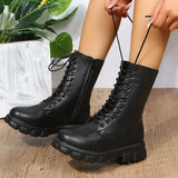 Black White Platform Ankle Boots for Women Thick Bottom Punk Motorcycle Boots Woman Plus Size Pu Leather Botas Mujer