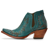 Female Western Boots Wood Sole Pointed Toe Slip-On Print Ankle Boots Embroider 2023 Spring Comfy Woman Boots