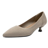 Pointed Toe Solid Color Stretch Knitted Shoes Pumps Slip on Sole Low Heels Breathable Loafers Women Mesh Shallow Sock