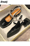 Womens Shoes 2023 Beige Heeled Sandals Square Toe Med Mary Jane Buckle Strap Luxury Comfort Black High Rhinestone