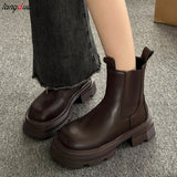 Women Chelsea Boots autumn New Black Mid Ankle Platform Lady Shoes Female All Match Classic Concise Fashion Round Toe Shoes