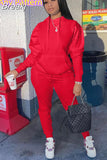 Hoodies Sporty Two Piece Set Women PINK Letter Print Sweatshirt And Skinny Pants Tracksuit Autumn Winter Casual