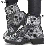 Skeleton Women Snow Ankle Boots Motorcycle Skull Pansy Low Heels Shoes Vintage Pu Leather Warm Winter Increase The