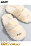 Women Fluffy Slippers Winter Warm Slippers Woman Flat Platform Slippers High Quality Furry Faux Fur Slides for Women