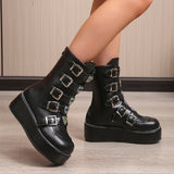 Design Black Gothic Style Thick Platform Spring Autumn Winter Shoes Women Fashion Punk Street Boots Plus Size