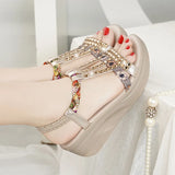 Sandals Women's Summer 2024 New Comfortable Thick-Soled High-Heeled Shoes Bohemian Crystal Diamond