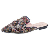 2023 New Elegant Women Rivets Slides Mules Breathable Flat Slippers Closed Toe Slides Party
