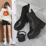 Shoes for Women White Boots New Wedges Female Lace Up Leather Oxford Goth Shoes Motorcycle Ankle Boots Botines