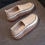 Leather Casual Platform Shoes for Women 2023 All-match Female Footwear Outside Slip-on Shoes Comfortable Anti-skid Flat