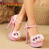 Super High Heels Sandals 15cm Designer Women Buckle Strap Shoes Summer Thick Sole Platform Sandals Club Stripper