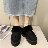 Brand Plush Cotton Slippers Women Flats Shoes 2023 New Fashion Platform Casual Home Suede Fur Warm Slingback Flip
