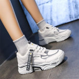 2023 Spring Reflective Platform Sneakers Women Shoes Korean Lace Up Chunky Sneakers Mixed Color Women's Vulcanize