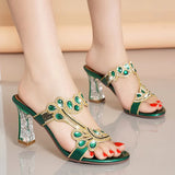 New High-Heeled Diamond Sandals For Women In The Summer Of 2024 Are Fashionable Crystal Rough-Heeled Diamond
