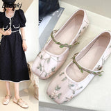 Woman Flats Summer New Fashion Beanie Square Toe Flat Shoes Lace Mary Jane Shoes Slip on Flats Shoes Women Sapatos De