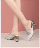 Half Slippers Women's Summer 2023 New Pointed Toe Fashion Half Support Women's Shoes Soft Leather Thick Heel