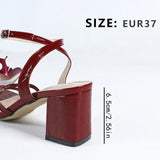 Breakj Women's High-Heeled Shoes Three-Dimensional Orchid Head Coarse Heel Night Party Wedding Campus Brick Red Sandals Spring And Summer