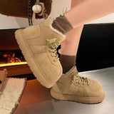 Breakj Snow Boots Middle Heel (-Cm) Artificial Short Plush Rubber Sleeve Suede Thick Heel Round Head Boots Short
