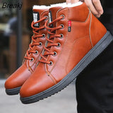 Autumn Winter Warm Short Plush Sneakers Men Casual Shoes for Adult Quality Vintage PU Leather High Top Shoes Snow