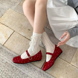 Breakj Inner High-Grade Version ~ Retro Full Star Rivet Ballet Single-Shoe Girl Spring And Autumn Buckle With Shallow Mary Treasure