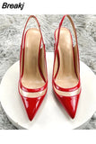 PVC sexy pointed toe 12cm 10cm 8cm high thin heel luxury red show cleavage lady party dating shoes LX010