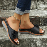 Flower Wedge Sandals Women 2023 Summer PU Leather Platform Slippers Woman Plus Size 43 Comfortable Beach Shoes Flip