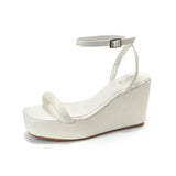 Sandals Espadrilles Platform 2023 Women's Clogs Wedge Suit Female Beige Heel Shoe Thick Square Toe Buckle Strap