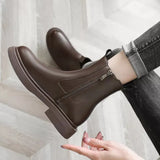 Pu Leather Platform Ankle Boots Women Autumn Winter Low Heels Short Boots Woman Side Zipper Thick Sole Botas