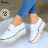 Women Sneakers Slip on Zipper Thick Bottom Solid Color Vulcanized Shoes Casual Wedge Walking Flats Zapatillas De
