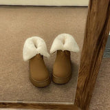 Boots With Fur Women's Rubber Shoes Rain Flat Heel Australia Plush Lolita Snow Leather Med Ladies Basic Ethnic Slipper