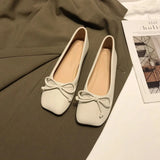 Female Flats Ballerina Shoes Women Fashion Square Toe Pleated Ballet Bow Knot Shallow Moccasin Casual Loafer Sliver