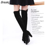 Women Thigh High Boots Fashion Suede Leather High Heels Lace Up Female Over The Knee Boots Plus Size Shoes Knee High