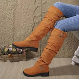 Breakj Folded Boots Women's Belt Buckle Boots But Knee Pile Boots Thick And Thin