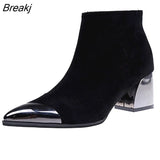 Square Heels Boots Women Winter Chelsea Boots Warm Shoes Pointed toe Sexy Ladies High Heels Boots Women's Ankle Botas