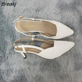 Women Sandal Pointed Toes High Heels Sexy 5cm Low Heels Casual Back Empty Buckle Pumps Red Wedding Shoes Large
